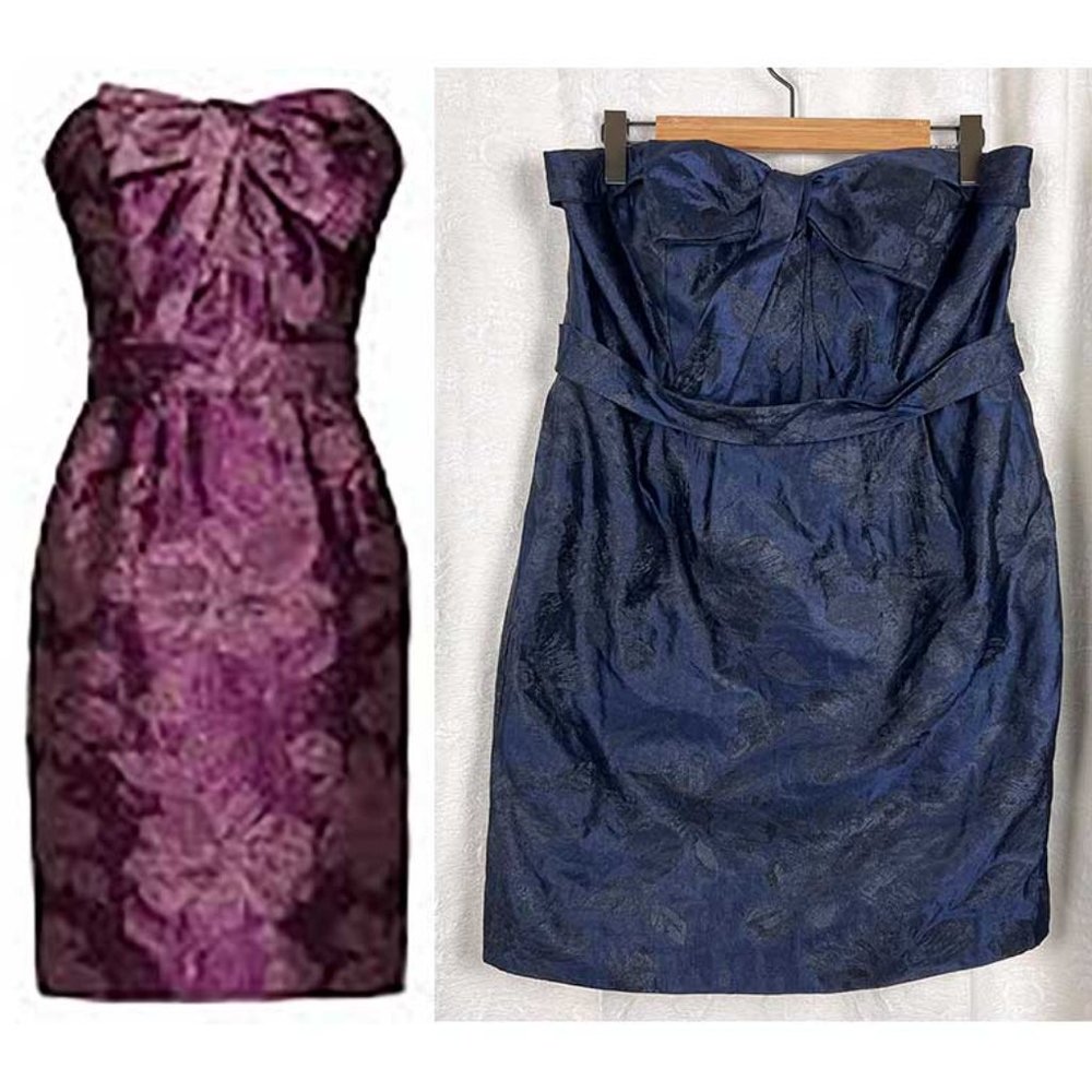 NWT White by Vera Wang blue sparkle brocade strapless cocktail dress